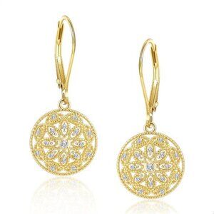 ✨ 14K Gold Leverback Dangle Earrings – CZ Circle Drop Sterling Silver Jewelry